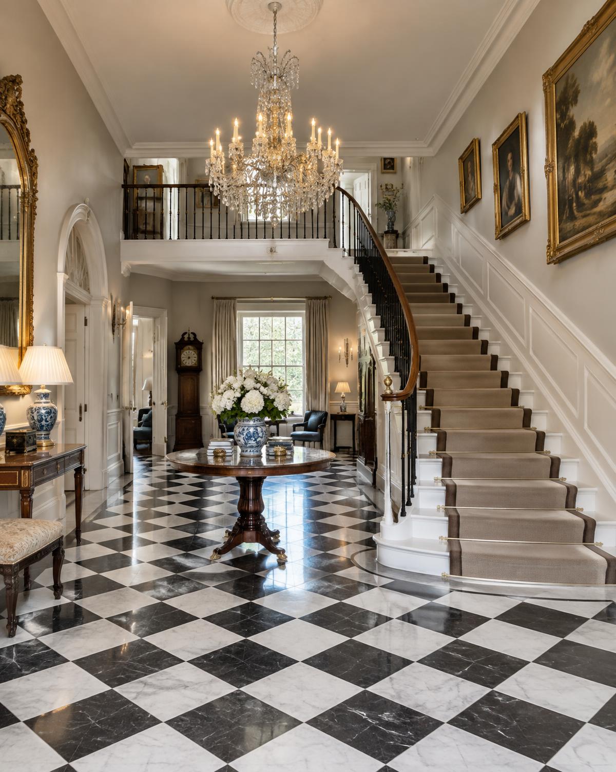 Grand entrance hall with sweeping staircase
